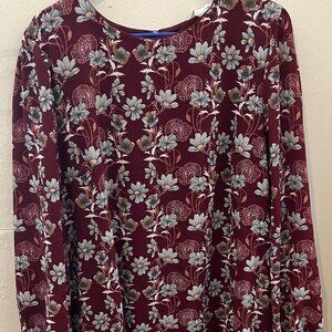 Caslon Floral Print Drop Waist Long Sleeve Mini Dress - Size 2X - Burgandy